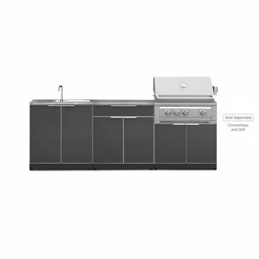 Newage Products Outdoor Kitchen Aluminum 3 Piece Cabinet Set with Bar, Grill and Sink Cabinet