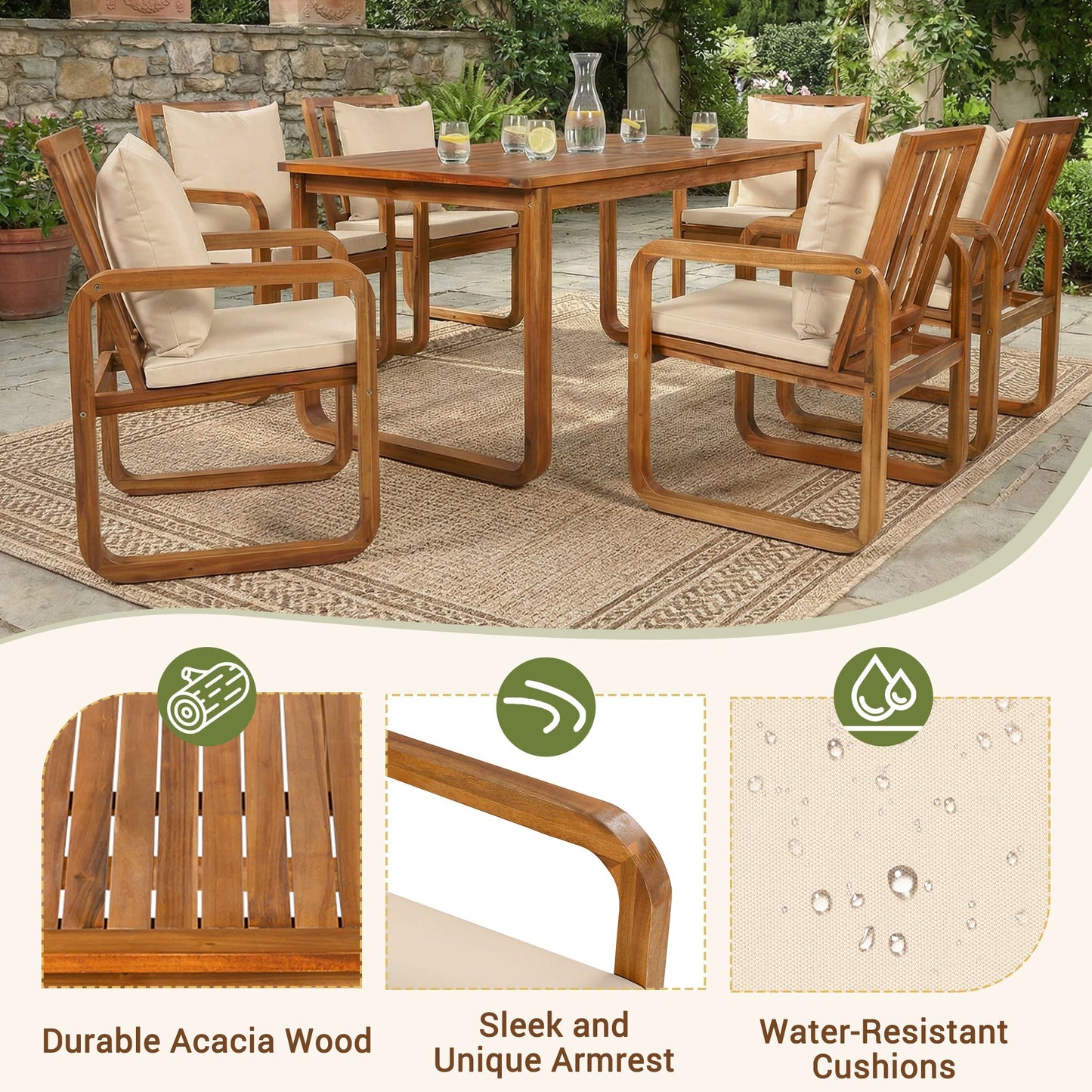 House Of Zazla - 7 Pieces Patio Dining Set with Table and Chairs