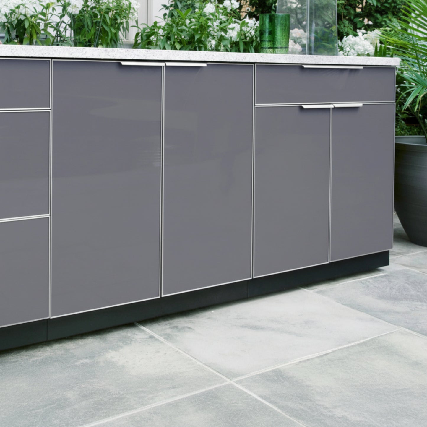 Newage Products Outdoor Kitchen Aluminum 3 Piece Cabinet Set with Bar, Grill and Sink Cabinet