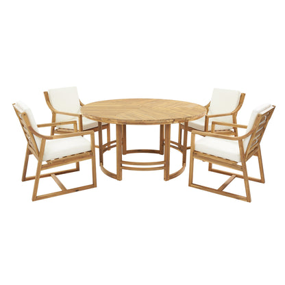 House Of Zazla - Outdoor Dining Set 5-Piece Patio Table And Chairs Set with Umbrella Hole