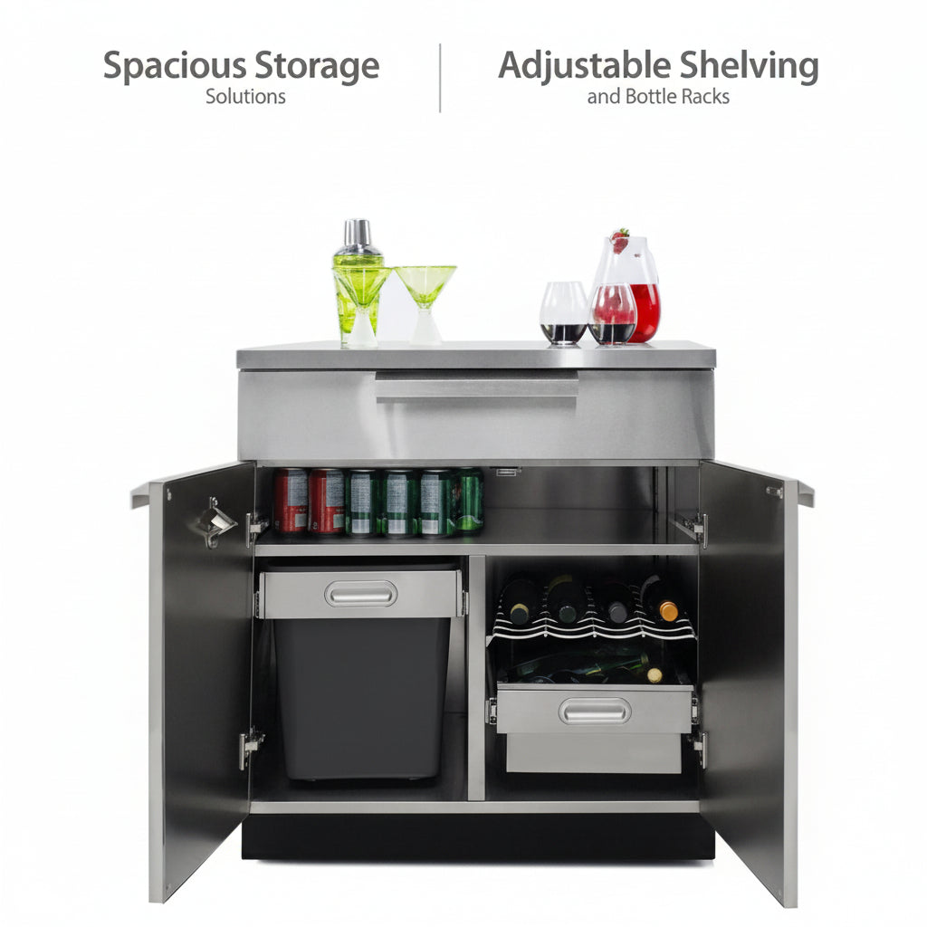 Newage Products Outdoor Kitchen Stainless Steel 2 Piece Cabinet Set with 2-Door and Bar Cabinet
