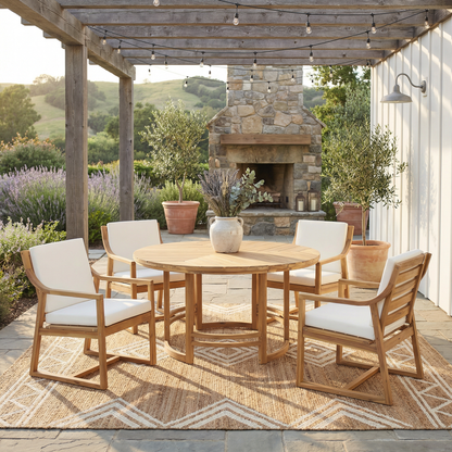 House Of Zazla - Outdoor Dining Set 5-Piece Patio Table And Chairs Set with Umbrella Hole