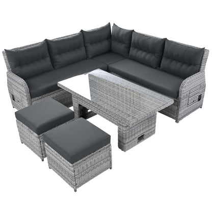 House Of Zazla - Outdoor Patio Set Rattan Furniture with Adjustable Table, Recliners, Side Tables, Ottomans