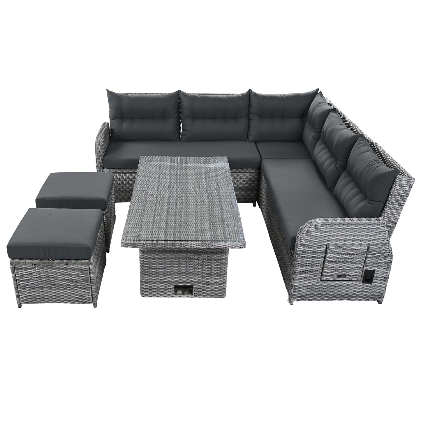 House Of Zazla - Outdoor Patio Set Rattan Furniture with Adjustable Table, Recliners, Side Tables, Ottomans