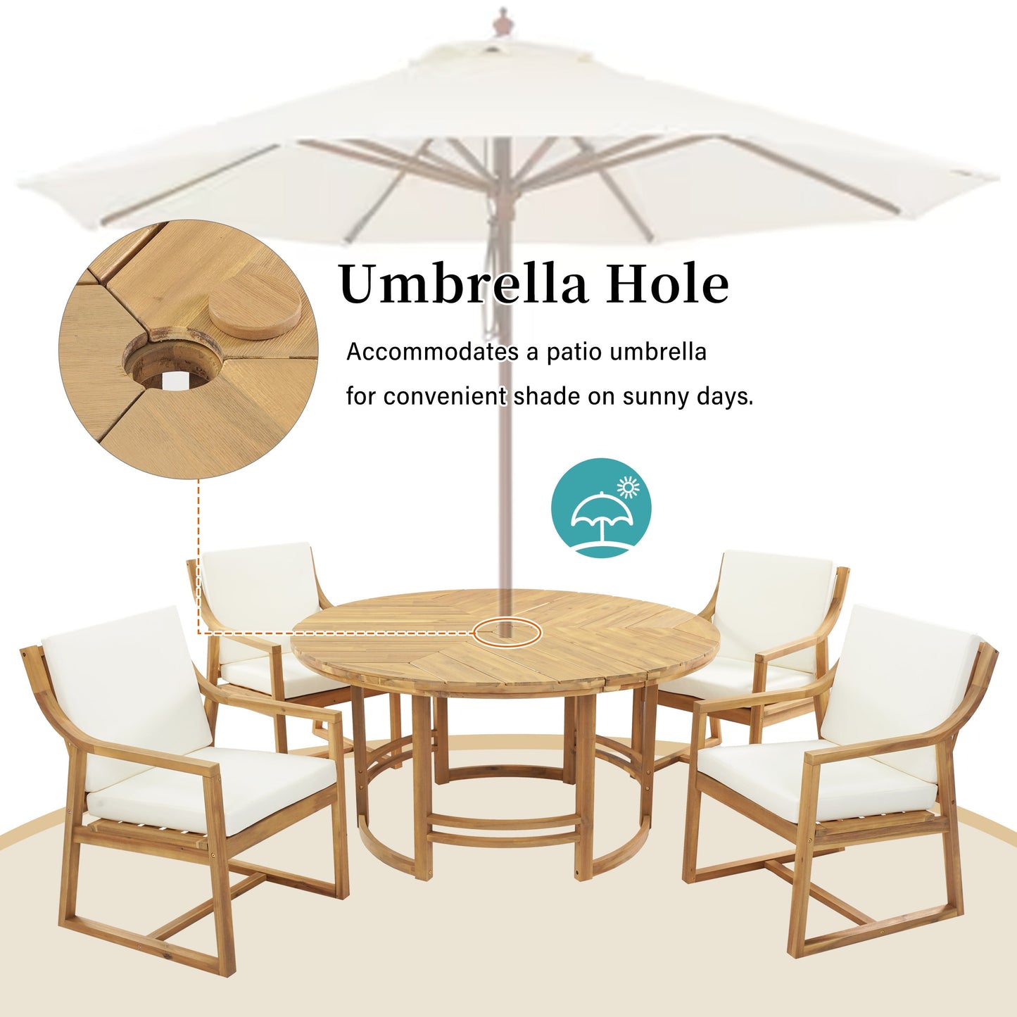 House Of Zazla - Outdoor Dining Set 5-Piece Patio Table And Chairs Set with Umbrella Hole