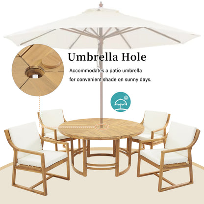 House Of Zazla - Outdoor Dining Set 5-Piece Patio Table And Chairs Set with Umbrella Hole