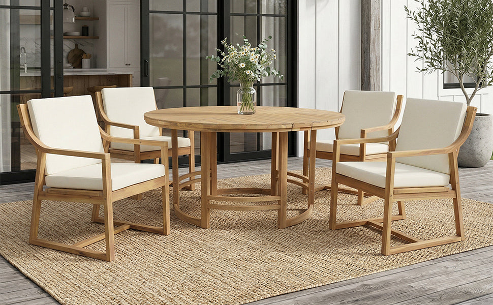 House Of Zazla - Outdoor Dining Set 5-Piece Patio Table And Chairs Set with Umbrella Hole