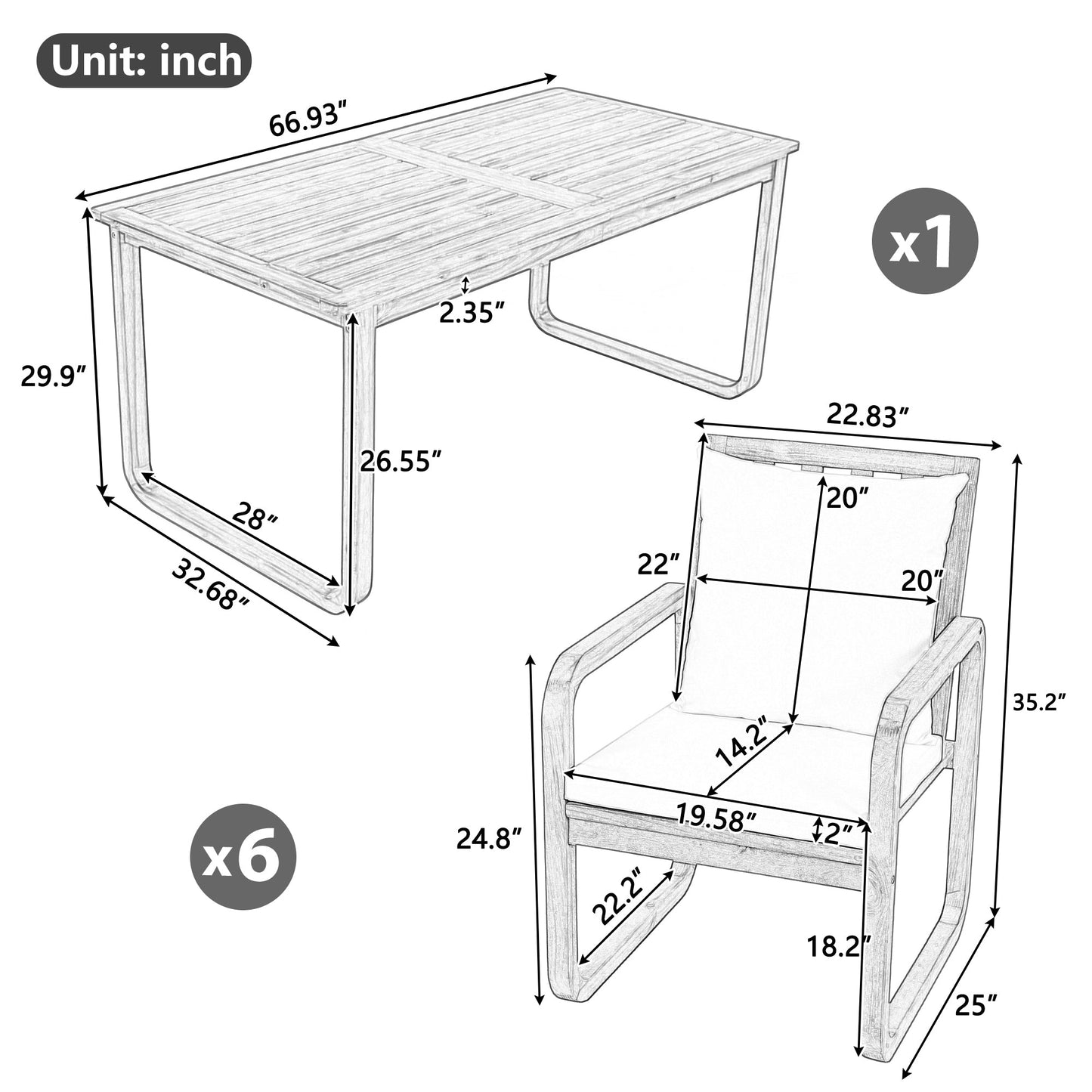 House Of Zazla - 7 Pieces Patio Dining Set with Table and Chairs
