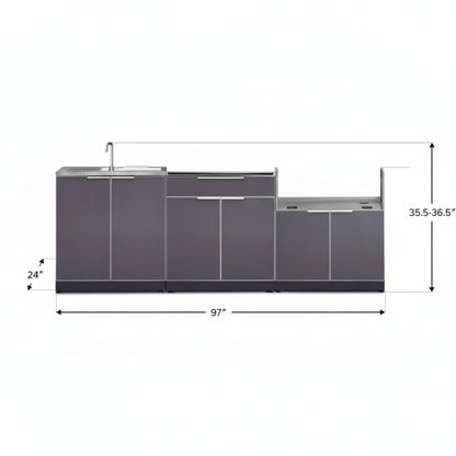 Newage Products Outdoor Kitchen Aluminum 3 Piece Cabinet Set with Bar, Grill and Sink Cabinet