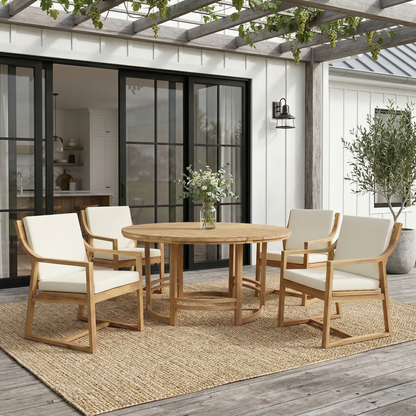 House Of Zazla - Outdoor Dining Set 5-Piece Patio Table And Chairs Set with Umbrella Hole