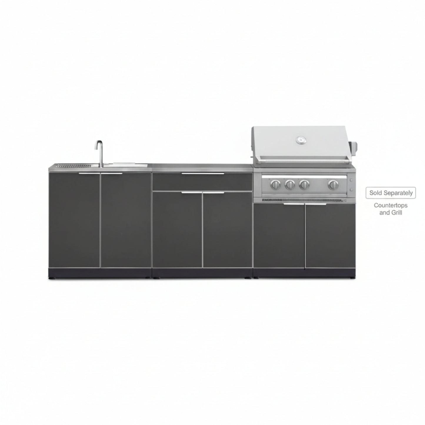 Newage Products Outdoor Kitchen Aluminum 3 Piece Cabinet Set with Bar, Grill and Sink Cabinet