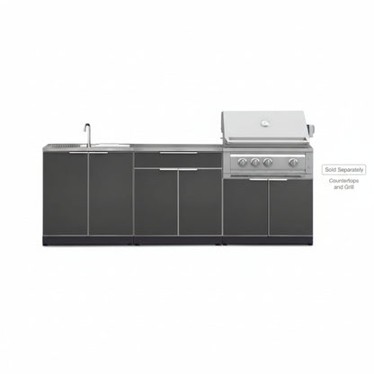 Newage Products Outdoor Kitchen Aluminum 3 Piece Cabinet Set with Bar, Grill and Sink Cabinet