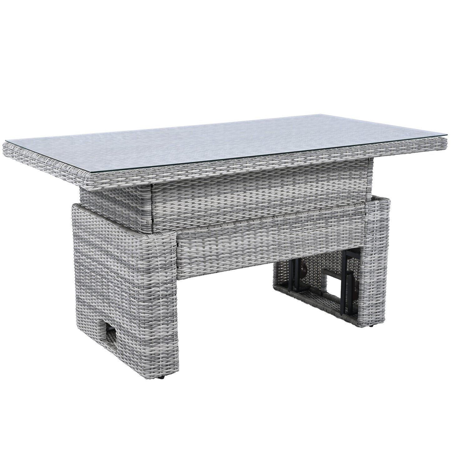 House Of Zazla - Outdoor Patio Set Rattan Furniture with Adjustable Table, Recliners, Side Tables, Ottomans