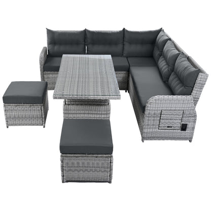 House Of Zazla - Outdoor Patio Set Rattan Furniture with Adjustable Table, Recliners, Side Tables, Ottomans