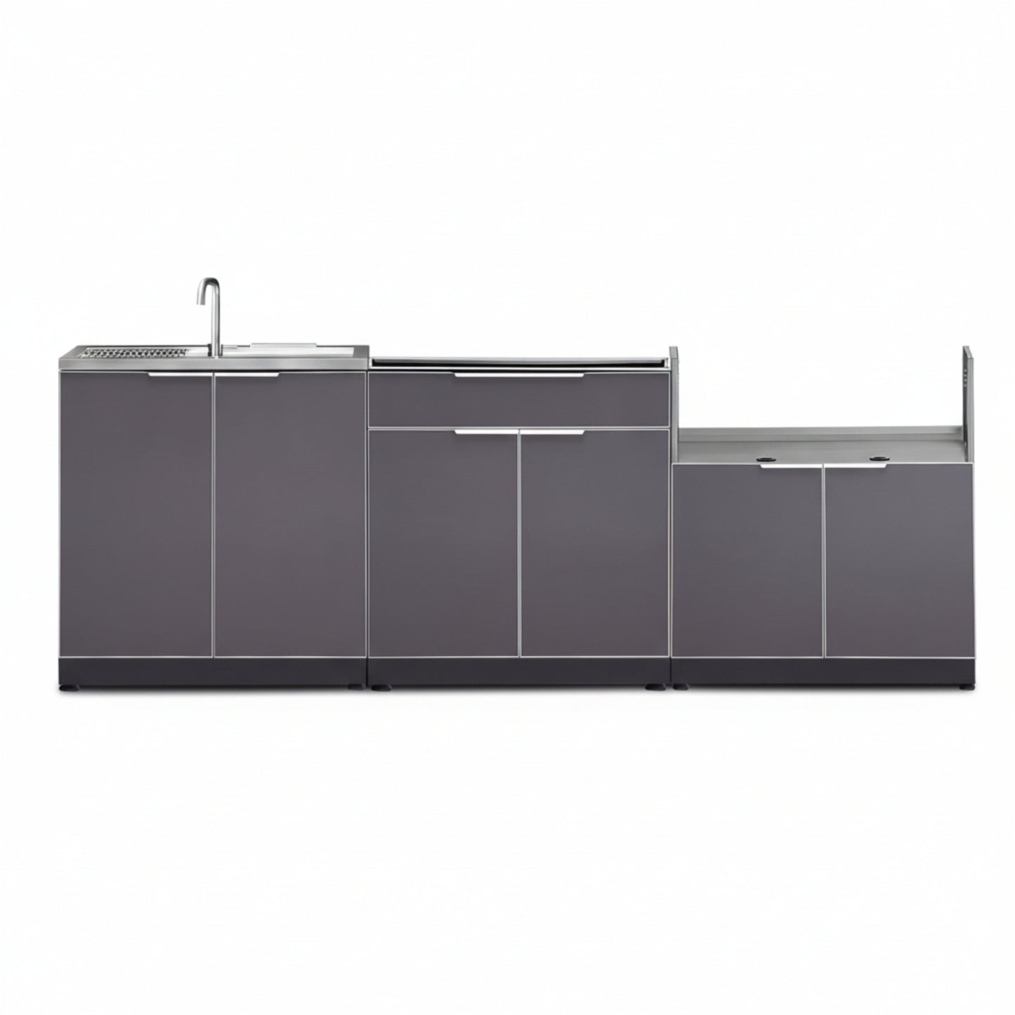 Newage Products Outdoor Kitchen Aluminum 3 Piece Cabinet Set with Bar, Grill and Sink Cabinet