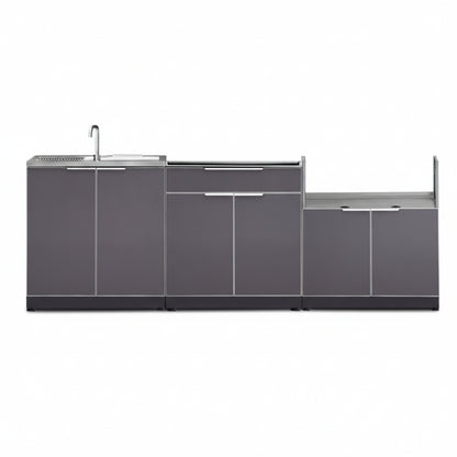 Newage Products Outdoor Kitchen Aluminum 3 Piece Cabinet Set with Bar, Grill and Sink Cabinet