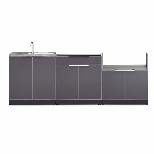 Newage Products Outdoor Kitchen Aluminum 3 Piece Cabinet Set with Bar, Grill and Sink Cabinet