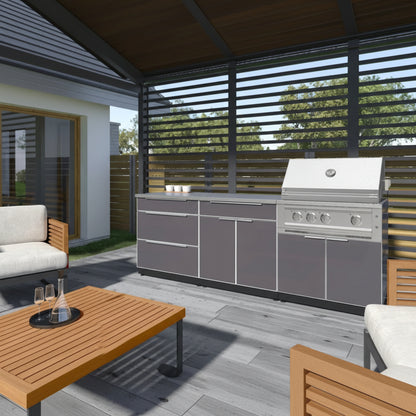 Newage Products Outdoor Kitchen Aluminum 3 Piece Cabinet Set with Bar, Grill and Sink Cabinet