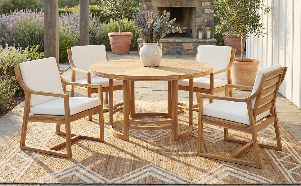 House Of Zazla - Outdoor Dining Set 5-Piece Patio Table And Chairs Set with Umbrella Hole