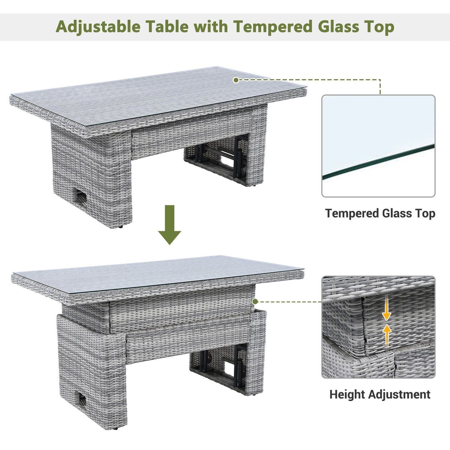 House Of Zazla - Outdoor Patio Set Rattan Furniture with Adjustable Table, Recliners, Side Tables, Ottomans