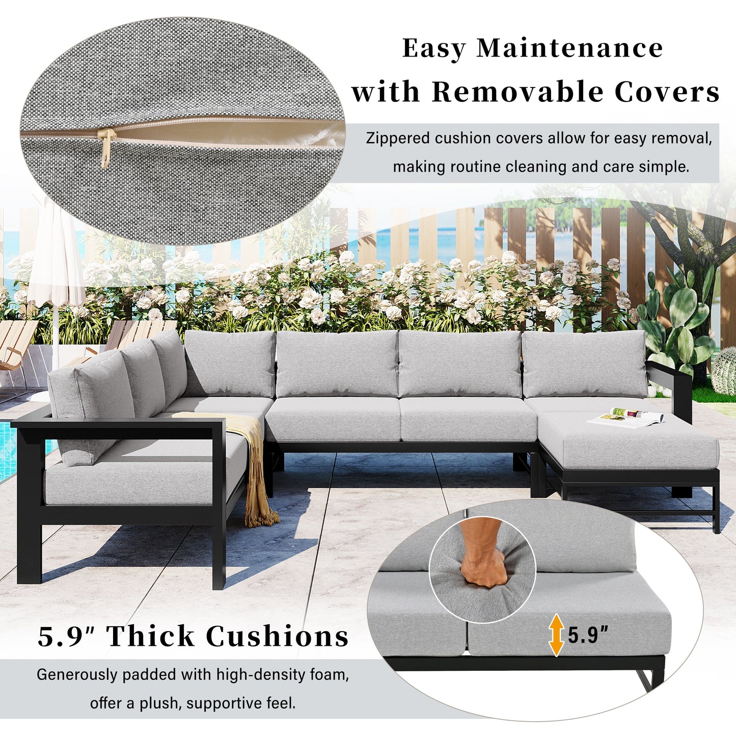 House Of Zazla - U-Shaped Outdoor Sectional Sofa Set