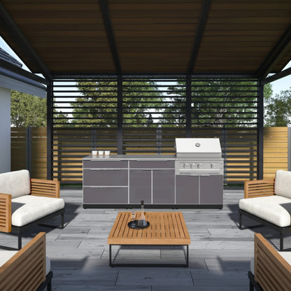 Newage Products Outdoor Kitchen Aluminum 3 Piece Cabinet Set with Bar, Grill and Sink Cabinet