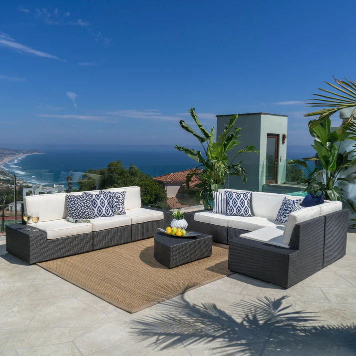 House Of Zazla - Santa Cruz Outdoor 8 Piece Sectional Set - Dark Brown