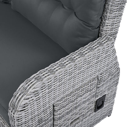 House Of Zazla - Outdoor Patio Set Rattan Furniture with Adjustable Table, Recliners, Side Tables, Ottomans